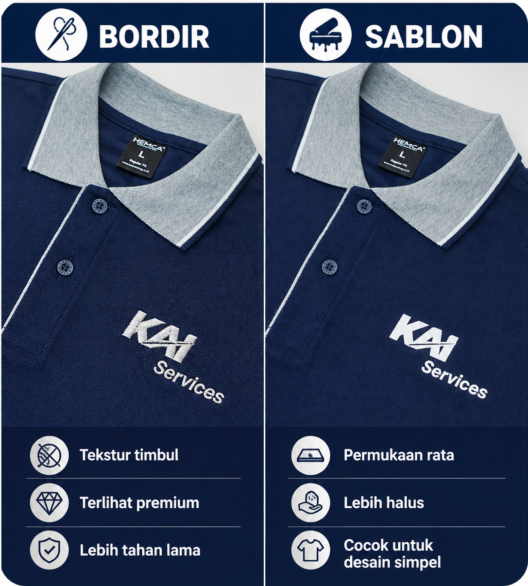 Perbedaan Kaos Polo Bordir dan Sablon