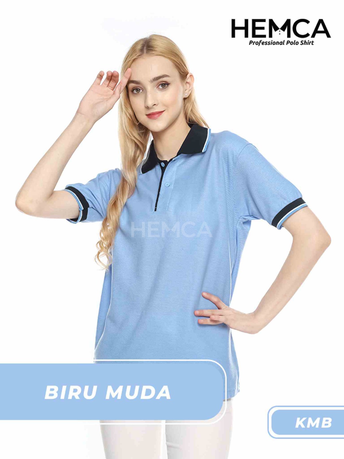 Polo Kombinasi Biru Muda